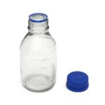 Butelki z niebieską zakrętką - o poj. 100 ml - 1 l - s-1494 - butelka-ze-szkla-sodowo-wapniowego-z-niebieska-zakretka-z-pp - 100-ml - 58-x-104-mm - gl45-2 - 1-szt