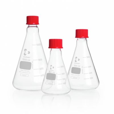 Kolby Erlenmeyera ze szkła Duran - z zakrętką