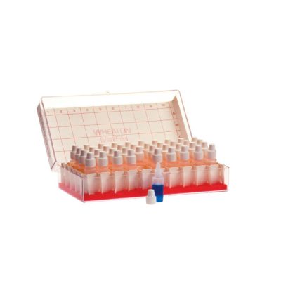 Buteleczki Wheaton z kroplomierzem (LDPE) statyw