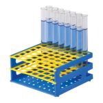 Statywy na probówki neoRack® - 2-1631 - statyw-na-probowki-neorack - o-sr-16-mm - niebiesko-zolty - 146-x-146-x-70-mm - 7-x-7