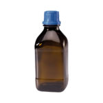 Butelki z zakrętką z pierścieniem plombującym - oranżowe - o poj. 250 ml - 2,5 l - b-0146 - kwadratowa-butelka-laboratoryjna-ze-szkla-sodowo-wapniowego-oranzowa - 250-ml - 64-x-160-mm - gl32h - 1-szt