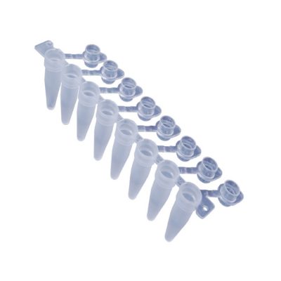 Probówki-w-paskach-02-ml-8-stanowiskowe-High-Profile-połączone-z-pojedynczymi-pokrywkami-Optical-Caps