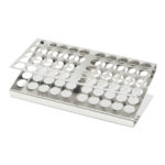 Statyw na probówki o śr. 17 mm (stal szlachetna) - e-7028 - statyw-na-probowki-stal-szlachetna - 40-mm - 110-x-110-mm - 5-x-5