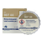 Papierki do oznaczeń jakościowych impregnowane octanem ołowiu - do wykrywania siarkowodoru i jonów siarczkowych - m-3682 - paski-impregnowane-octanem-olowiu - bialy-ciemnobrazowy-czarny - rolka - 1-x-5-m