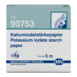 Papierki do oznaczeń jakościowych - skrobiowe z jodanem potasu - do wykrywania siarczynów i ditlenku siarki - m-3700 - paski-skrobiowe-z-jodanem-potasu - bialy-niebieski-czarny - rolka - 5-m