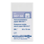 Papierki do oznaczeń jakościowych - skrobiowe z jodkiem potasu - do wykrywania azotyn&oacute;w i wolnego chloru - m-3705 - paski-skrobiowe-z-jodkiem-potasu-616-t - bialy-niebieskofioletowy - pudelko - 200-szt