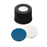 Zakrętki gwintowane ND10 z septą - 7-0732 - zakretki-gwintowane-nd10-z-otworem-z-septa - silikon-bialyptfe-niebieski-z-nacieciem - 15-mm - 55-shore-a - 100-szt