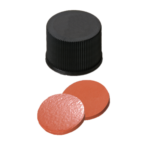 Zakrętki gwintowane z septą ND15 zamknięte - 7-0885 - zakretki-z-septa - kauczuk-naturalny-czerwono-pomaranczowytef-przezroczysty - 100-szt