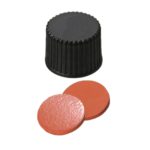 Zakrętki gwintowane z septą ND8 zamknięte - 7-0873 - zakretki-z-septa - kauczuk-naturalny-czerwono-pomaranczowytef-przezroczysty - 100-szt