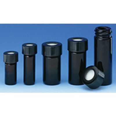 Fiolki Wheaton z brązowego szkła, z zakrętką z otworem