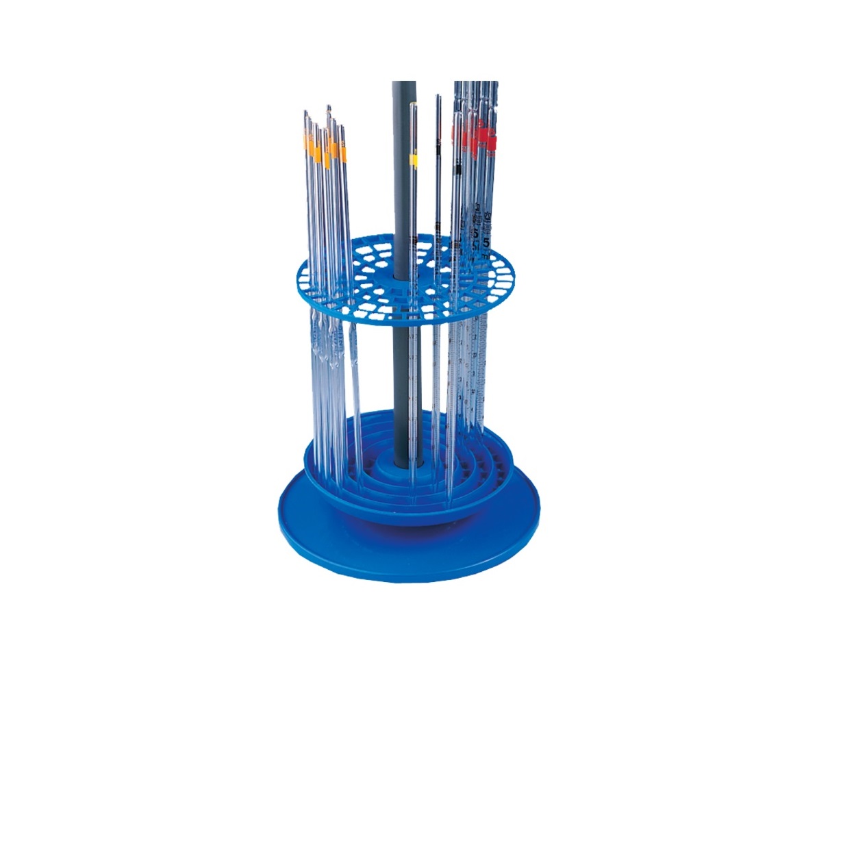 Statywy na termometry, areometry, pipety, płytki, lejki