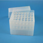 Pudełko z PP do przechowywania fiolek - przezroczyste - keb105-co49na - pudelko-z-pp - bezbarwne - 16-mm - 105-mm - 103-mm - 7-x-7