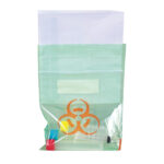 Worki Biohazard z PE - z kieszenią na dokumenty - l-1051 - worki-z-oznaczeniem-biohazard-z-kieszenia-na-dokumenty - ldpe - 150-x-170-mm - pomaranczowe - 200-szt