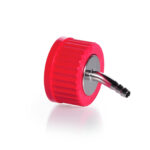 Zakrętki Duran z PBT z portami ze stali nierdzewnej i uszczelką - GL 45 - g-0254 - zakretka-z-pbt - z-1-portem-ze-stali-nierdzewnej - gl45-2 - czerwona - 1-szt