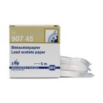 Papierki do oznaczeń jakościowych impregnowane octanem ołowiu - do wykrywania siarkowodoru i jonów siarczkowych - m-3683 - paski-impregnowane-octanem-olowiu - bialy-ciemnobrazowy-czarny - opak-uzupelniajace - 3-x-5-m