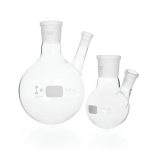 Kolby okrągłodenne - dwuszyjne - szyjka boczna skośna - g-2251 - kolba-okraglodenna-dwuszyjna-duran - szyjka-boczna-skosna - 100-ml - ns-2429 - ns-14-23 - 64-mm - 105-mm