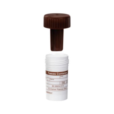 Pojemniki z PP na próbki - białe - z brązową zakrętką z HDPE z łopatką