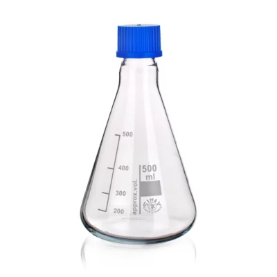 Kolby Erlenmeyera ze szkła Simax - z niebieską zakrętką z PP