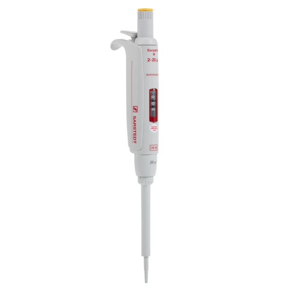 Pipety automatyczne Sarpette® M - jednokanałowe - j-3444 - pipeta-jednokanalowa-sarpette-m - 2-20-%c2%b5l - 002-%c2%b5l - zolty - 90-3100-020