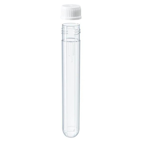 Probówki okrągłodenne z PC - z zakrętką z PP - poj. 8 ml - 12 ml - j-0172 - probowki-okraglodenne-z-pc - 12-ml - 16-x-99-mm - biala - niesterylne - worek - 1000-szt - 60-9922-936