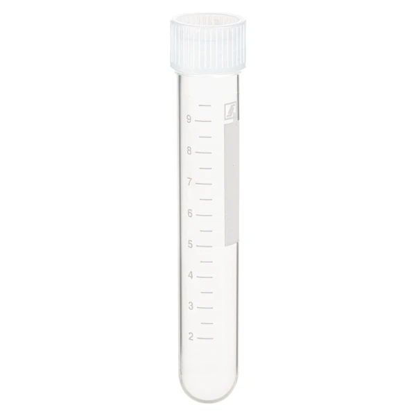 Probówki okrągłodenne z PP - z zakrętka z HDPE - poj. 4,5 ml - 13 ml - j-0190 - probowki-okraglodenne-z-pp-ze-skala-i-etykieta - 10-ml - 153-x-92-mm - bezbarwna - sterylne - worek - 100-szt - 62-610-201