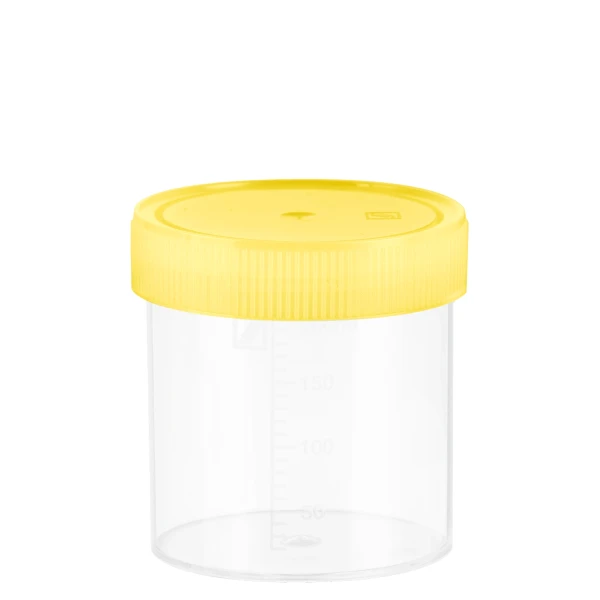Pojemniki z PP na próbki - z zakrętką z HDPE - poj. 120-500 ml - j-0794 - pojemniki-z-pp-na-probki-ze-skala - 250-ml - 70-x-78-mm - z-nakrecona-zakretka - zolta - sterylne - 240-szt - 75-9922-534