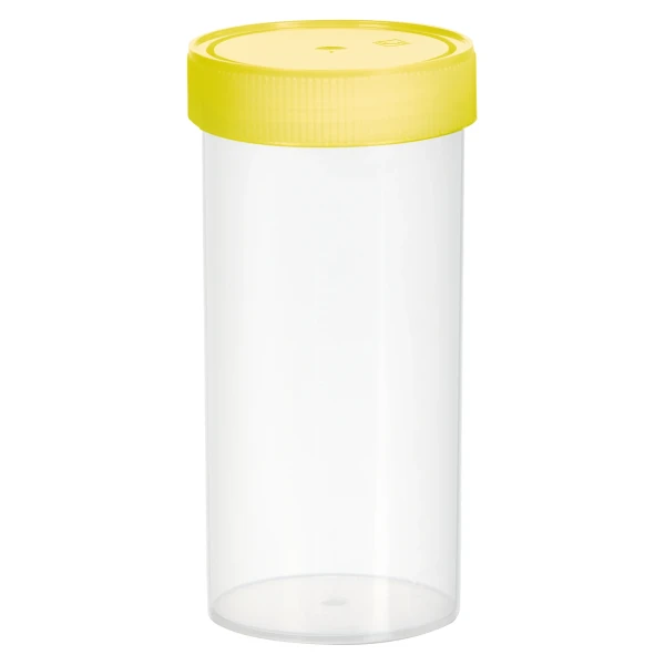 Pojemniki z PP na próbki - z zakrętką z HDPE - poj. 120-500 ml - j-0797 - pojemniki-z-pp-na-probki-ze-skala - 500-ml - 70-x-150-mm - z-nakrecona-zakretka - zolta - sterylne - 40-szt - 75-9922-813