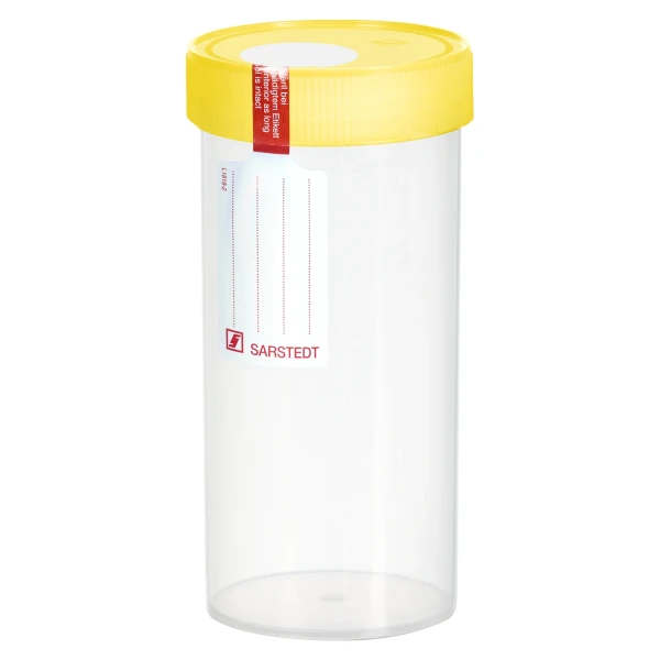 Pojemniki z PP na próbki - z zakrętką z HDPE - poj. 120-500 ml - j-0798 - pojemniki-z-pp-na-probki-ze-skala-i-etykieta-bezpieczenstwa - 500-ml - 70-x-150-mm - z-nakrecona-zakretka - zolta - sterylne - 40-szt - 75-9922-818